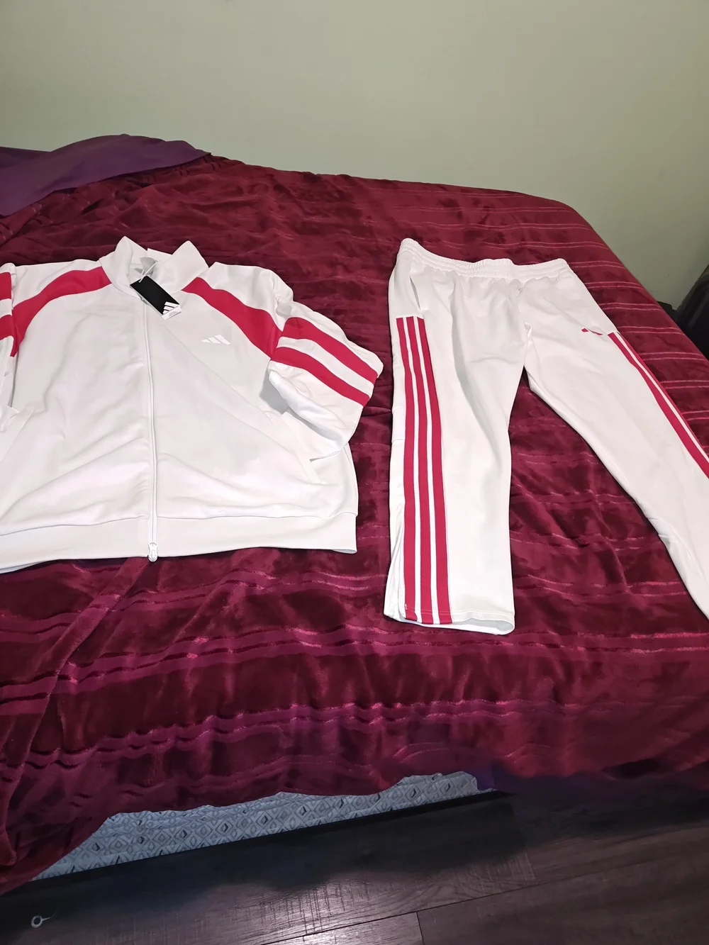 adidas White Track Jacket & Pants Set with Red Stripes